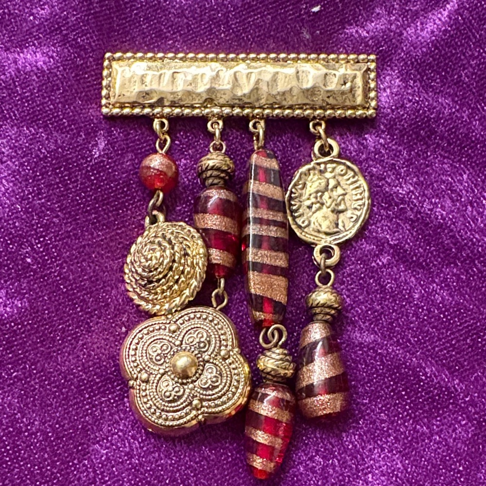 💜 Vintage Cacharel Bar Brooch with Murano Glass